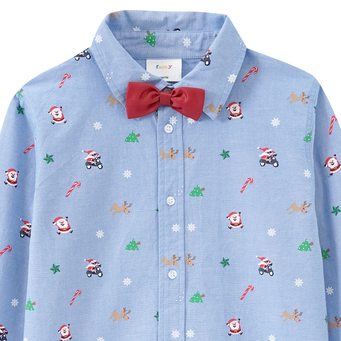 Jungen Weihnachtshemd mit Fliege hellblau