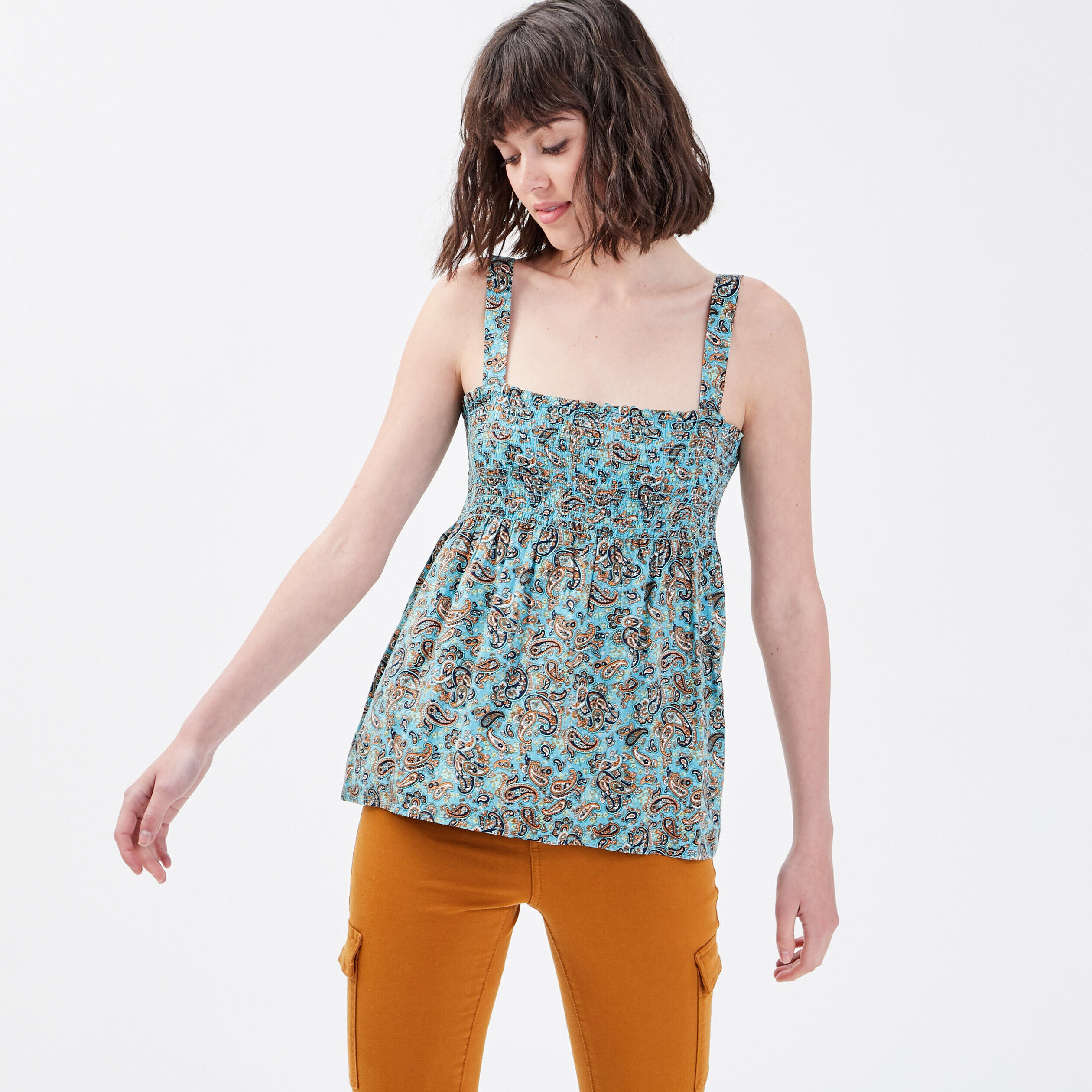 Blouse bretelles larges bleu canard femme | Cache Cache