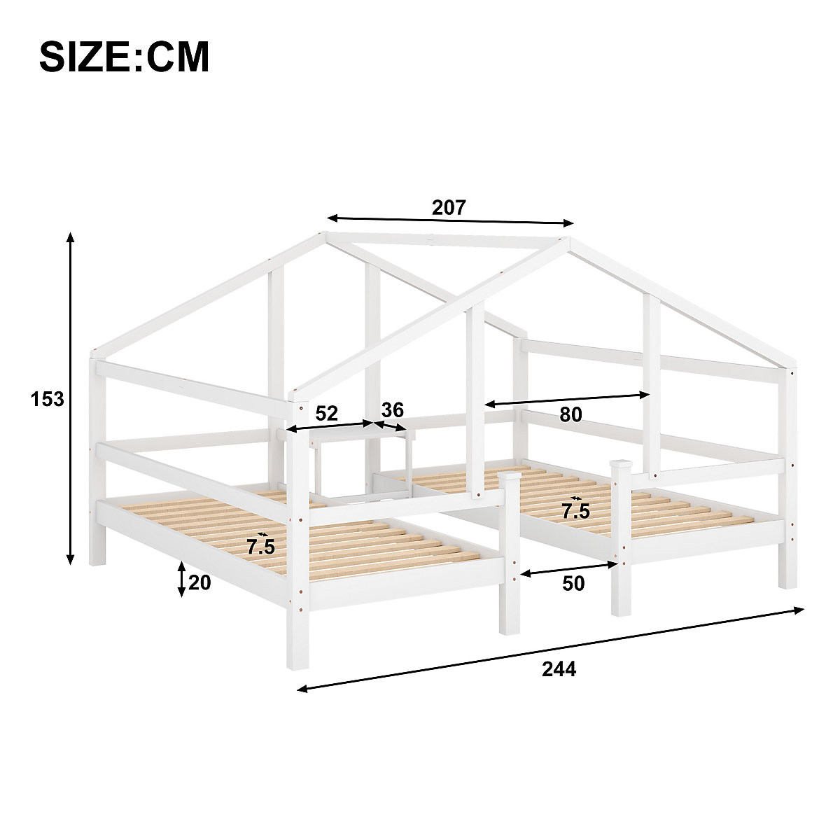 Hausbett Kinderbett 90x200 cm 2tlg. mit Rausfallschutz, Nacchttisch und Lattenrost