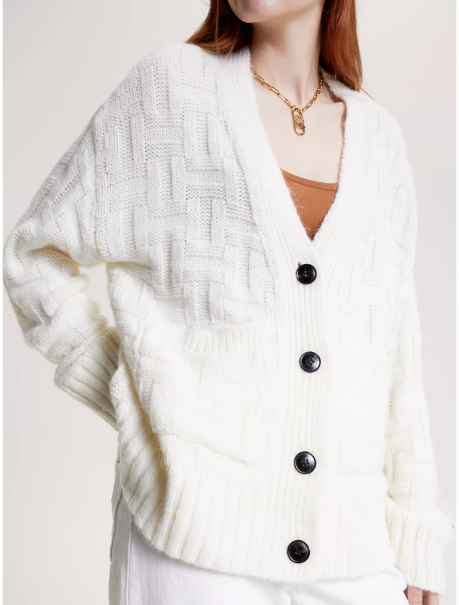 Oversized V-Neck Textured Cardigan