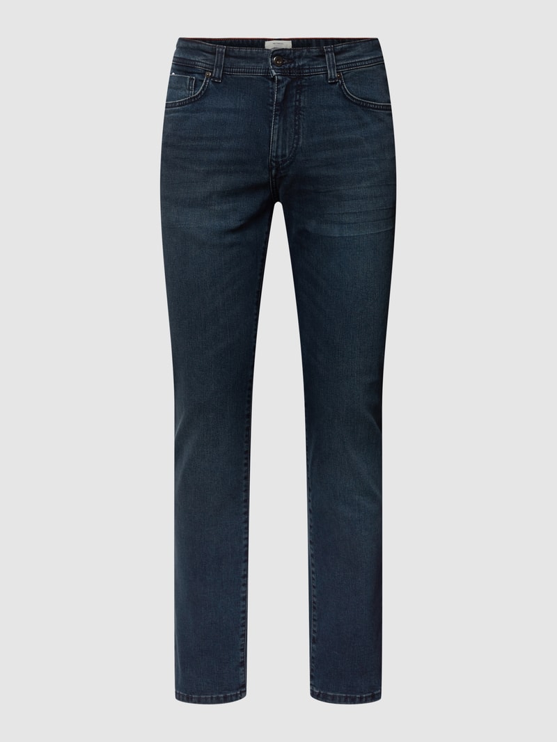 Jeans mit Label-Patch in aqua blau
