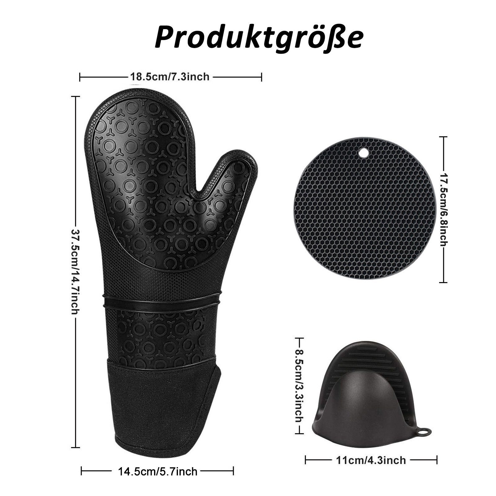 CALIYO Topflappen 6-Tlg Topfhandschuhe, Ofenhandschuhe aus Silikon, (6-tlg), mit rutschfestem Silikonmuster, 230°C Hitzebeständige Backhandschuhe