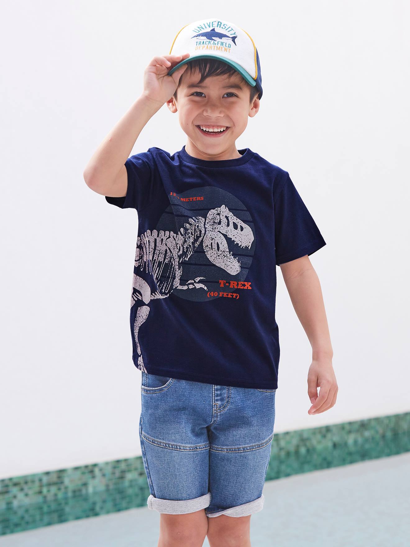 Vertbaudet Jungen T-Shirt, Dinosaurier Oeko-Tex - dunkelblau