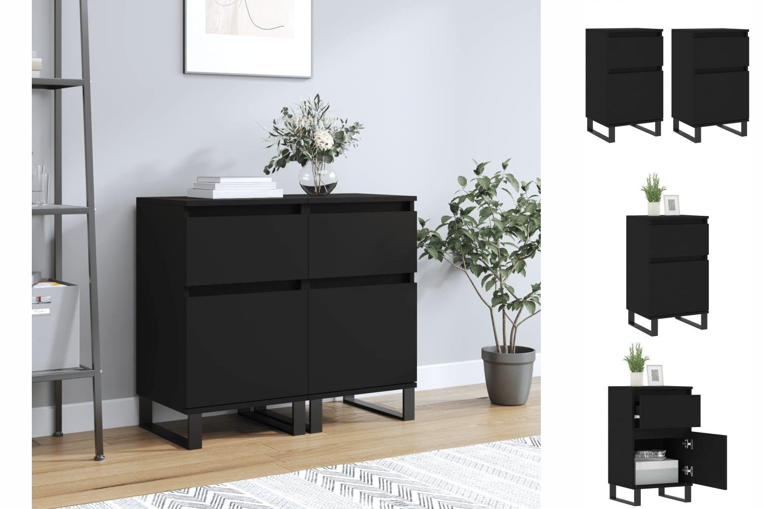 vidaXL Anrichte Sideboards 2 Stk Schwarz 40x35x70 cm Holzwerkstoff