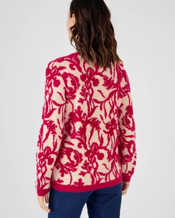 Pull jacquard et fil poilu