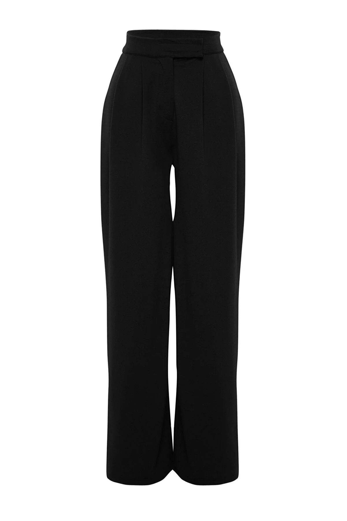 Trendyol Collection  Schwarze Strickhose mit hohem Bund, weitem Bein und Klettverschluss, plissiert, weit geschnitten, TWOAW24PL00177