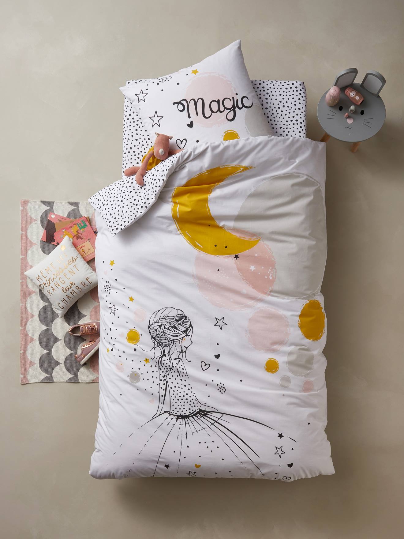 Drap-housse enfant PRINCESSE & PETITS POIS blanc imprimé