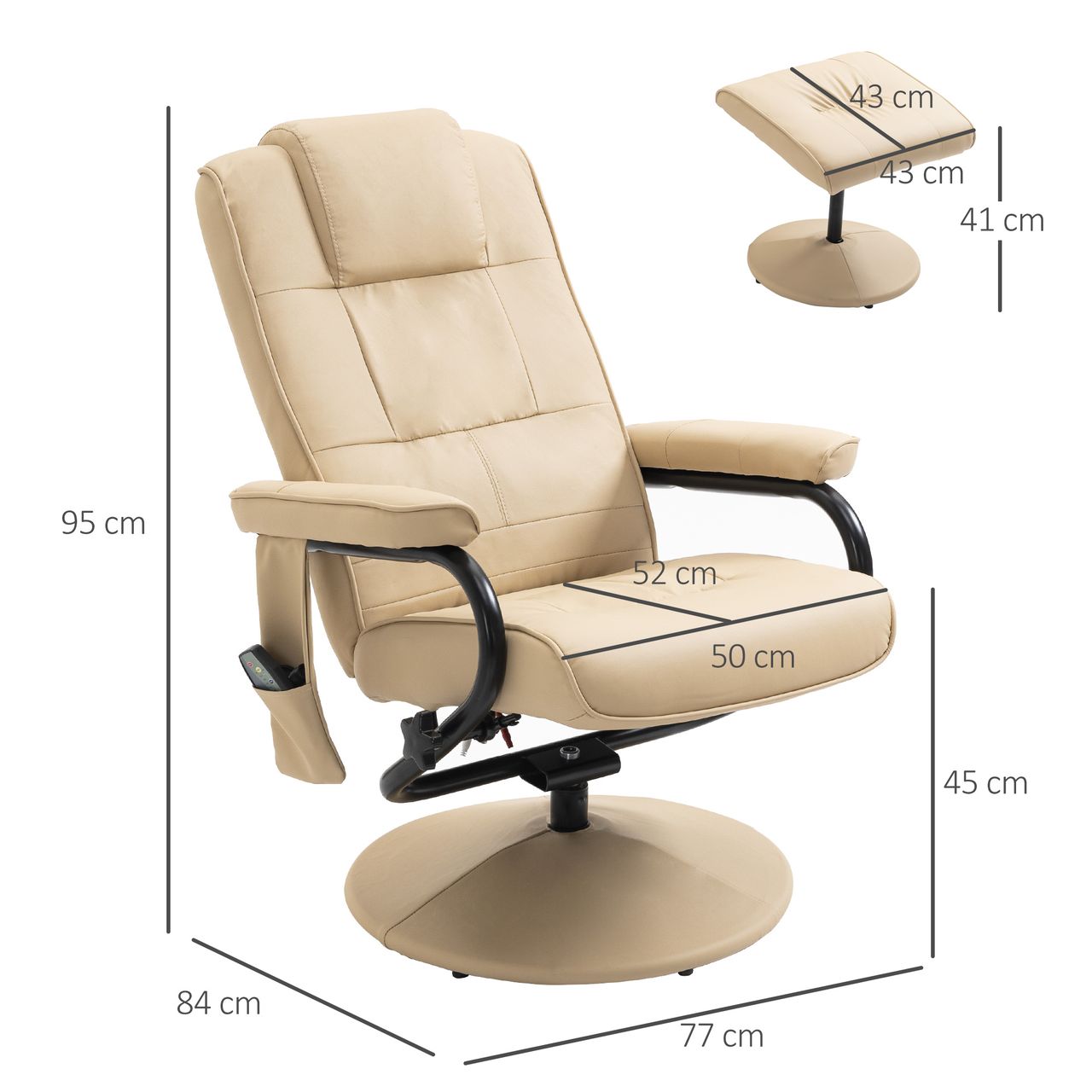 HOMCOM Relaxsessel Massagesessel Fernsehsessel Kunstleder Cremeweiß