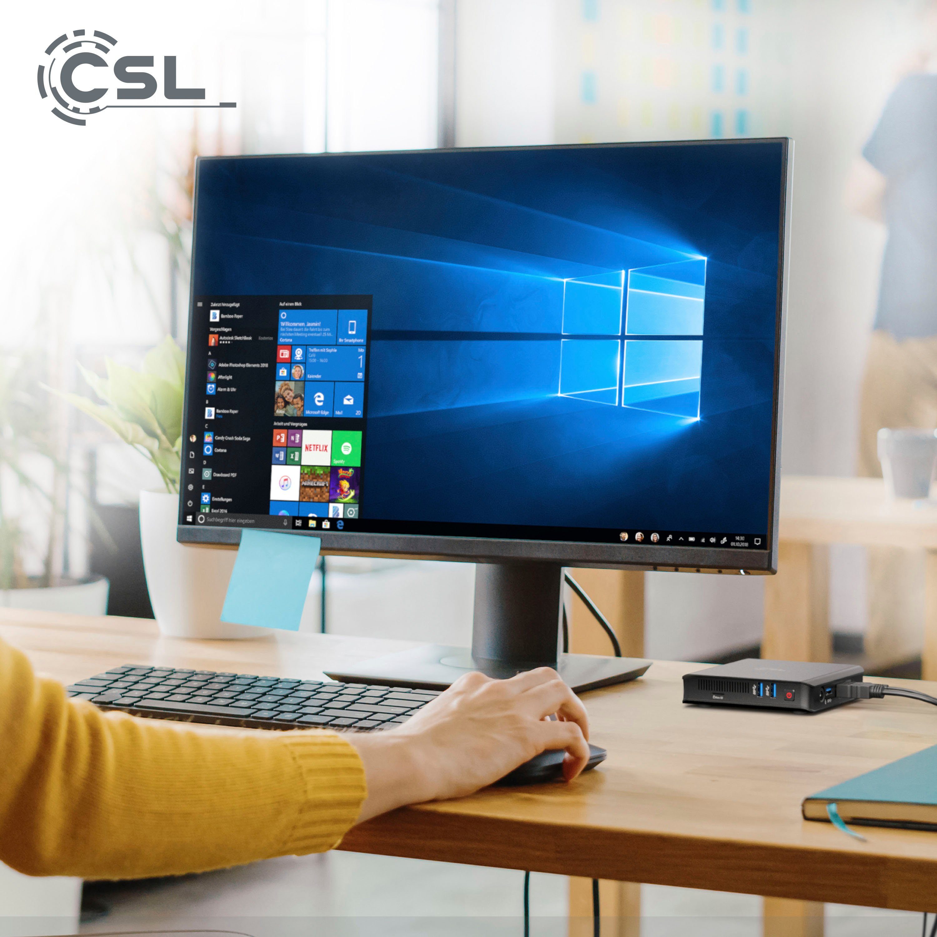 CSL Narrow Box Ultra HD Compact v4 / 256GB M.2 SSD/ Win 10 Pro Mini-PC (Intel Celeron N4120, UHD Graphics 600, 4 GB RAM, passiver CPU-Kühler)