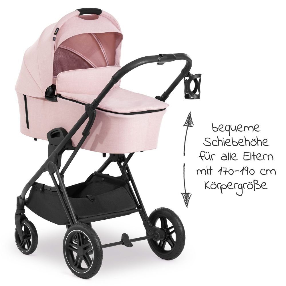 Hauck Kombi-Kinderwagen Vision X Duoset Black - Melange Rose, (7-tlg), 2in1 Kinderwagen Buggy Set mit Babywanne, Sportsitz und Regenschutz