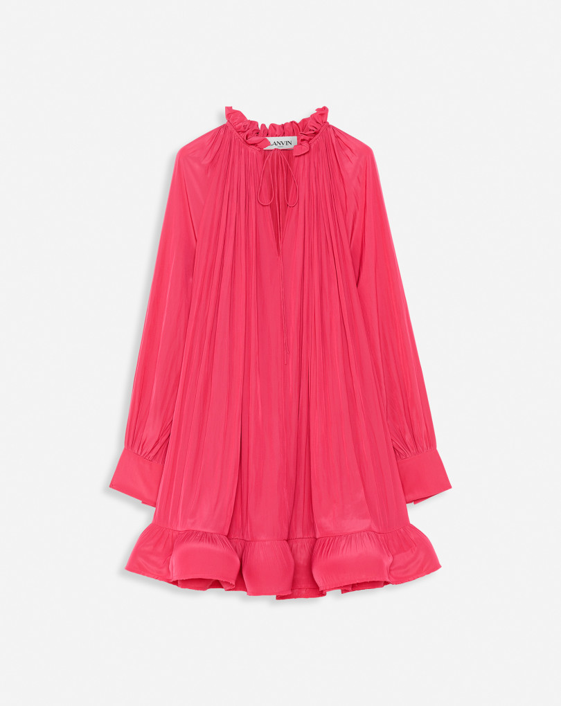 ROBE COURTE MANCHES LONGUES AVEC VOLANTS EN CHARMEUSE