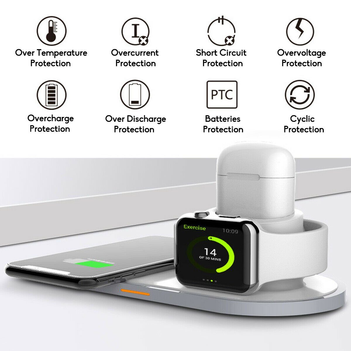 2Pace Smartphone-Dockingstation 2Pace® 3 in 1 QI Charger 10W Ladegerät Ladestation für Apple Watch, Airpods Anschluss,Apple Watch Anschluss