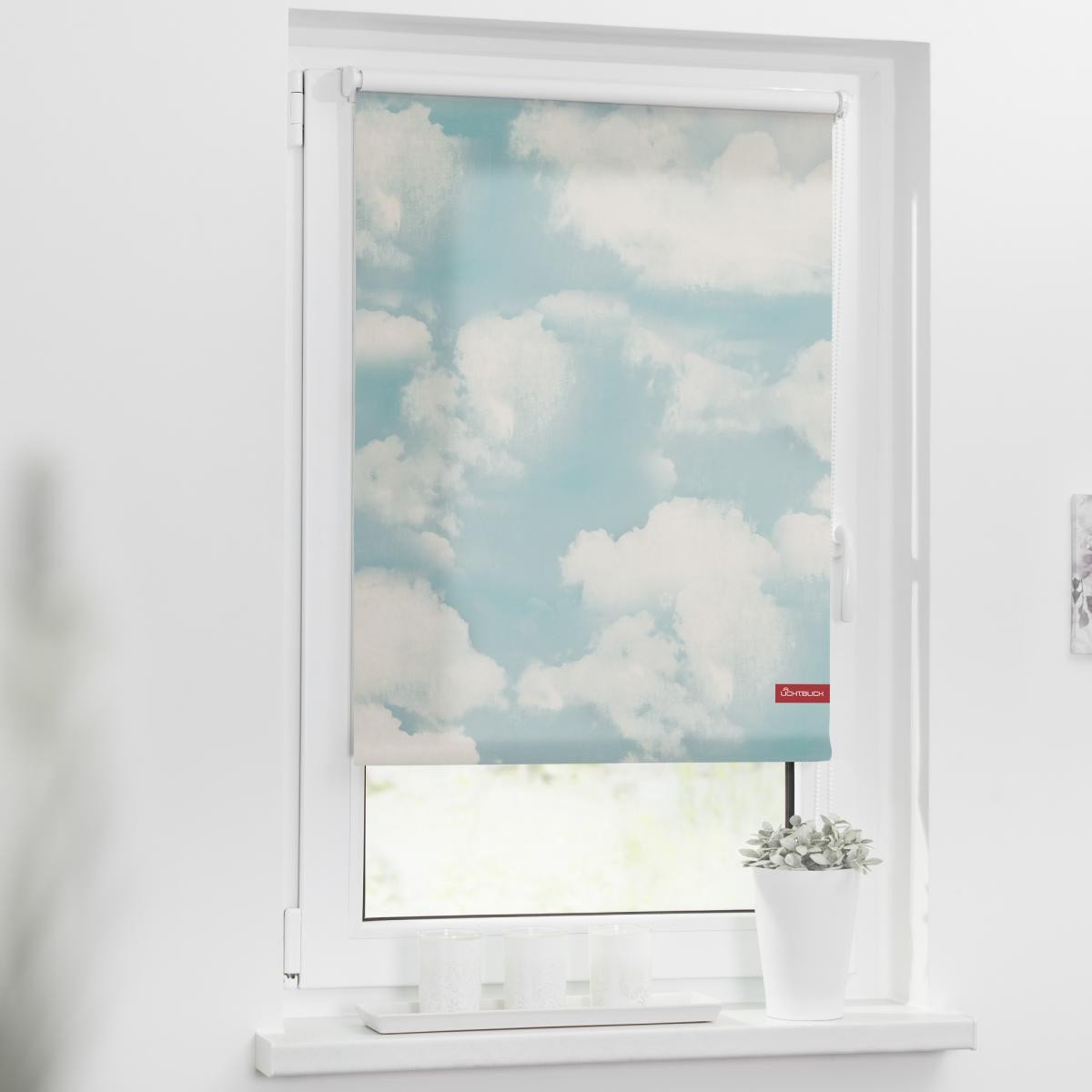 Lichtblick Rollo Klemmfix, ohne Bohren, blickdicht, Wolken - Blau, 45 x 150 cm (B x L)