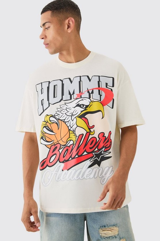 Oversize T-Shirt mit Homme Adler Print