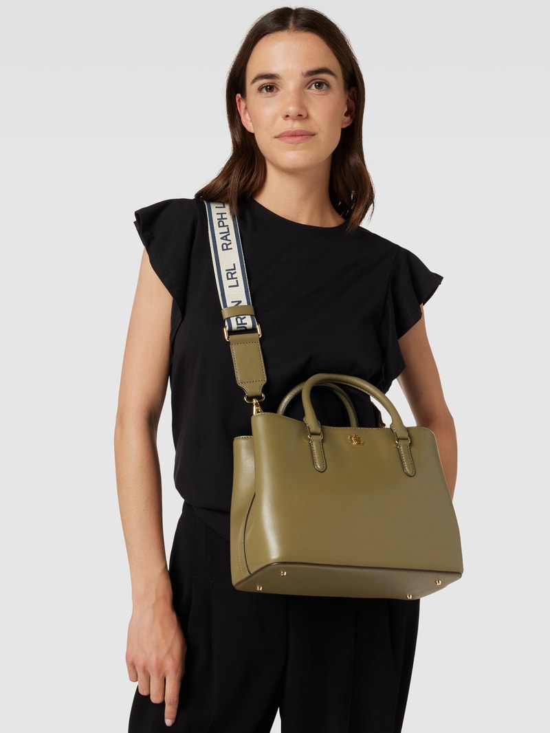 Satchel aus Leder mit Label-Applikation Modell 'MARCY' in olivgrün