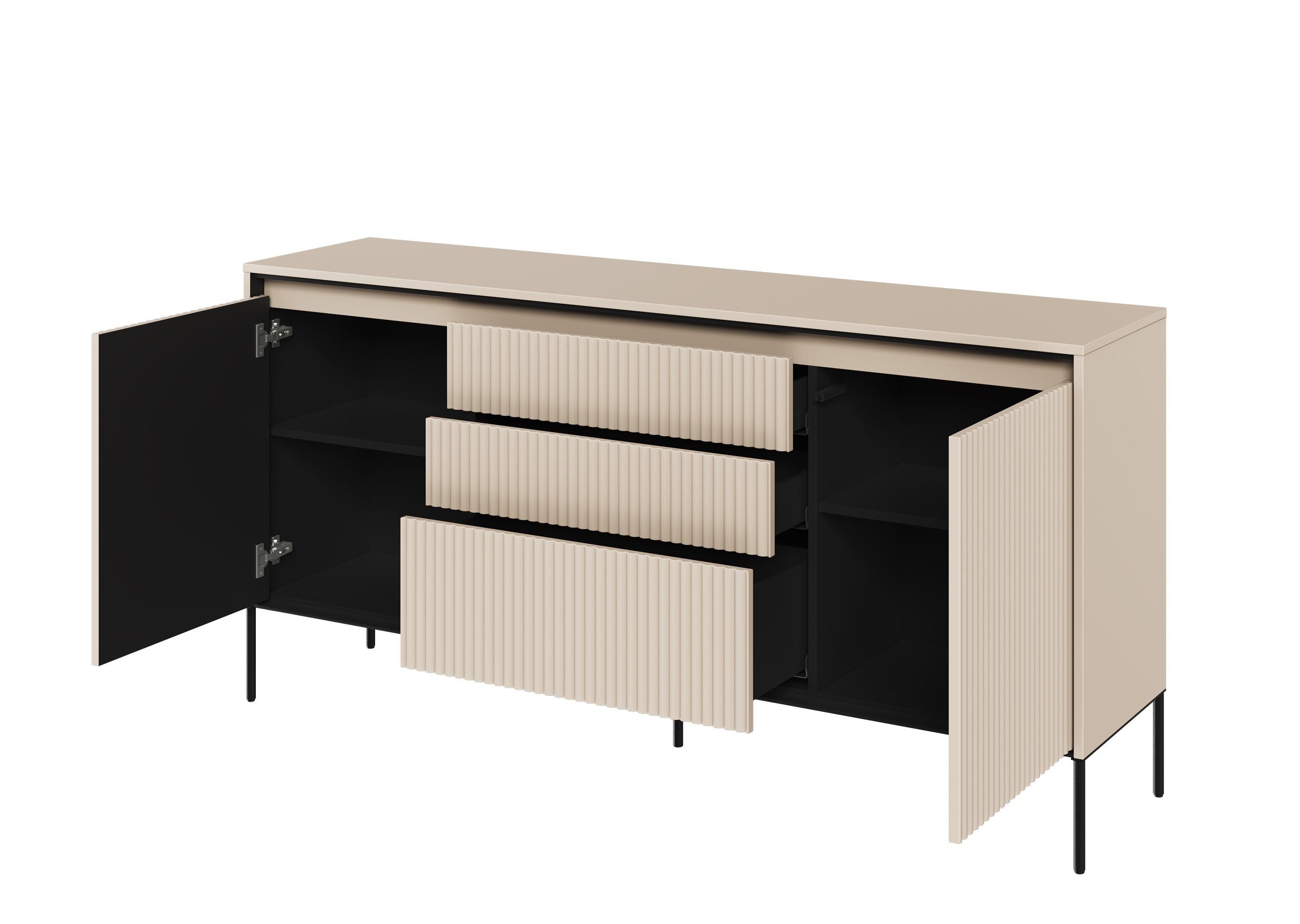Compleo Kommode FLORE mit drei Schubladen und gerifflete Front, Schubkastenkommode