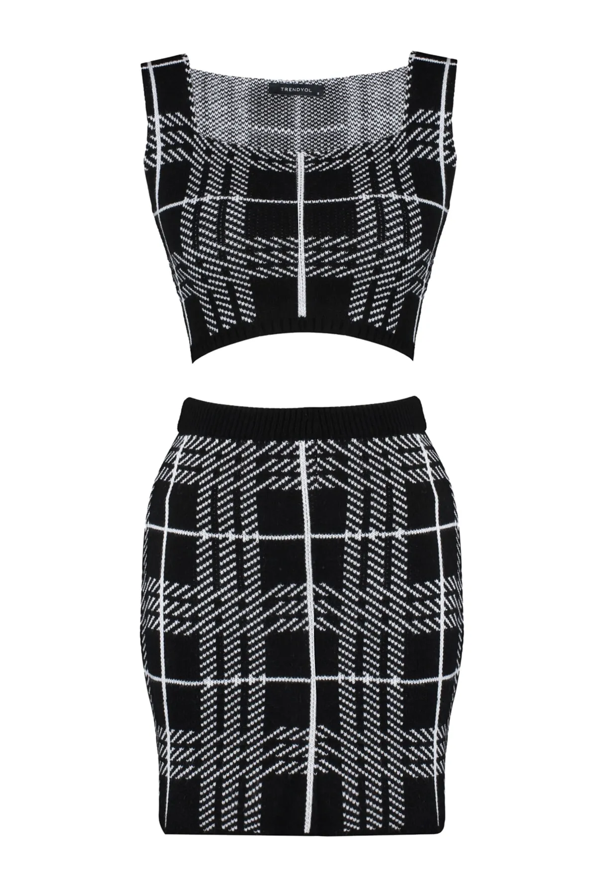 Trendyol Collection  Schwarzes Jacquard-Strickoberteil- und -unterteil-Set TWOAW23AU00047