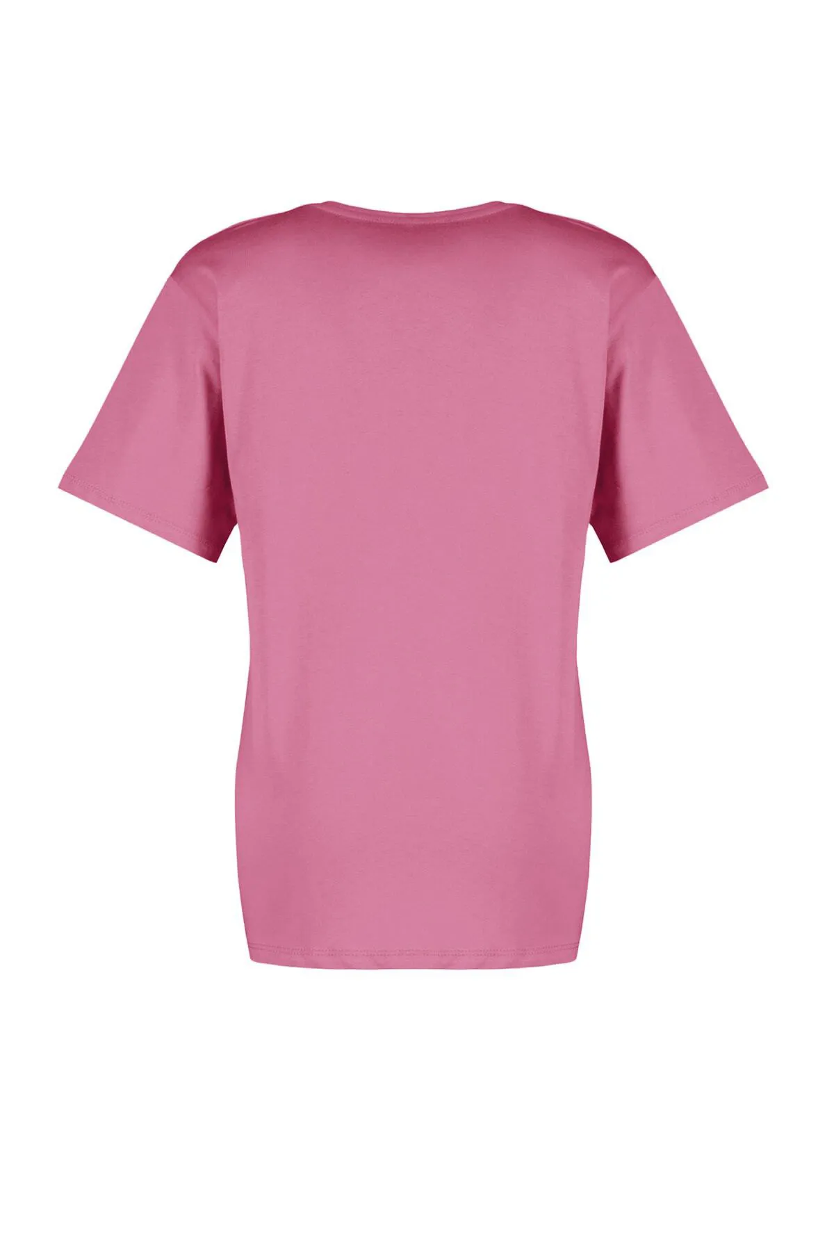 Trendyol Collection  Rosa, 100 % Baumwolle, Oversize/Weite Passform, V-Ausschnitt, Strick-T-Shirt TWOSS23TS00003