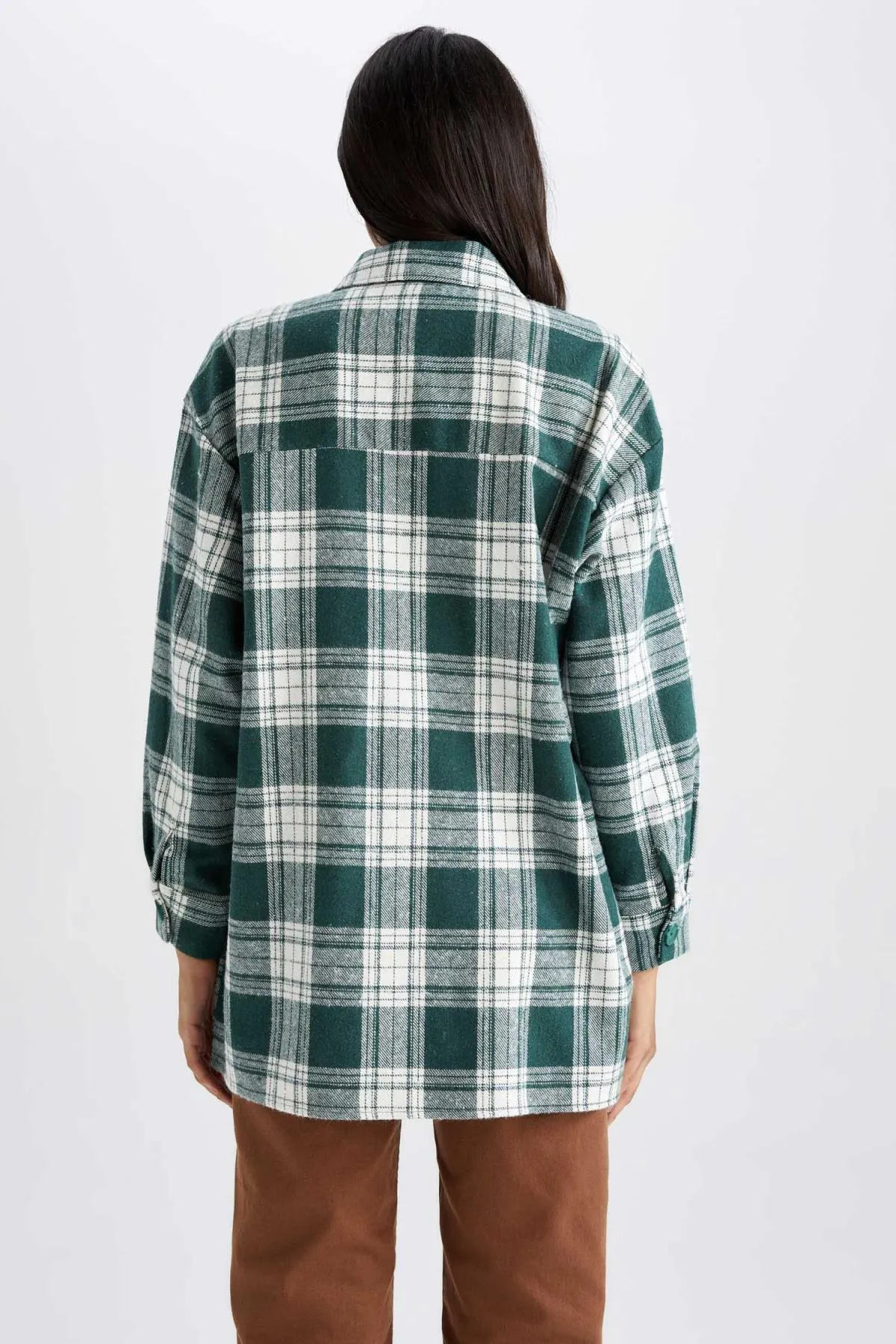 DeFacto  Relax Fit karierte Flanell-Tunika mit langen Ärmeln Z1987az22au