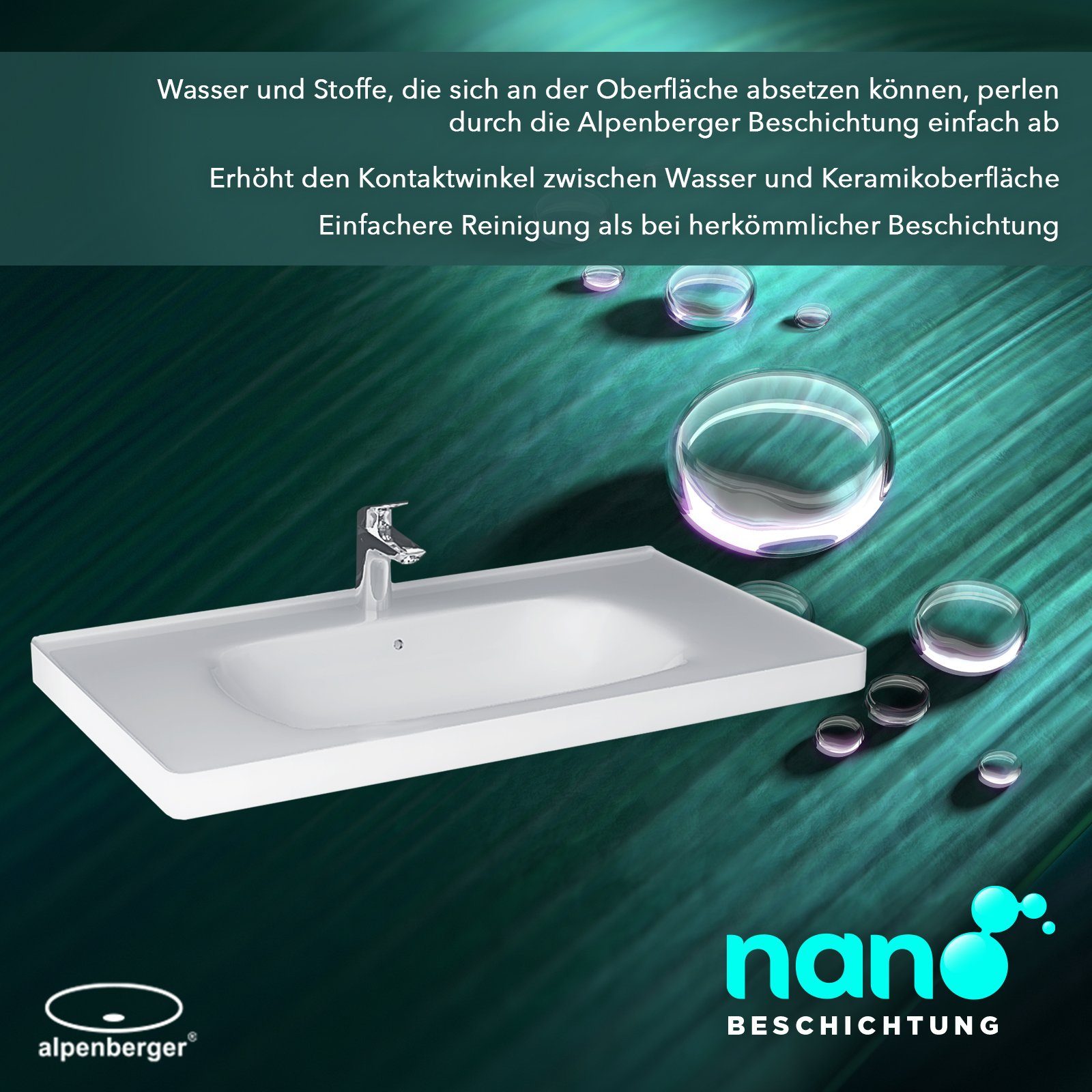 Alpenberger Waschbecken Keramik Handwaschbecken - Waschbecken Rechteckig 80 cm Breit (1-tlg., Hängewaschbecken mit Überlauf), mit Nano beschichtet, pflegeleicht, hygienisch