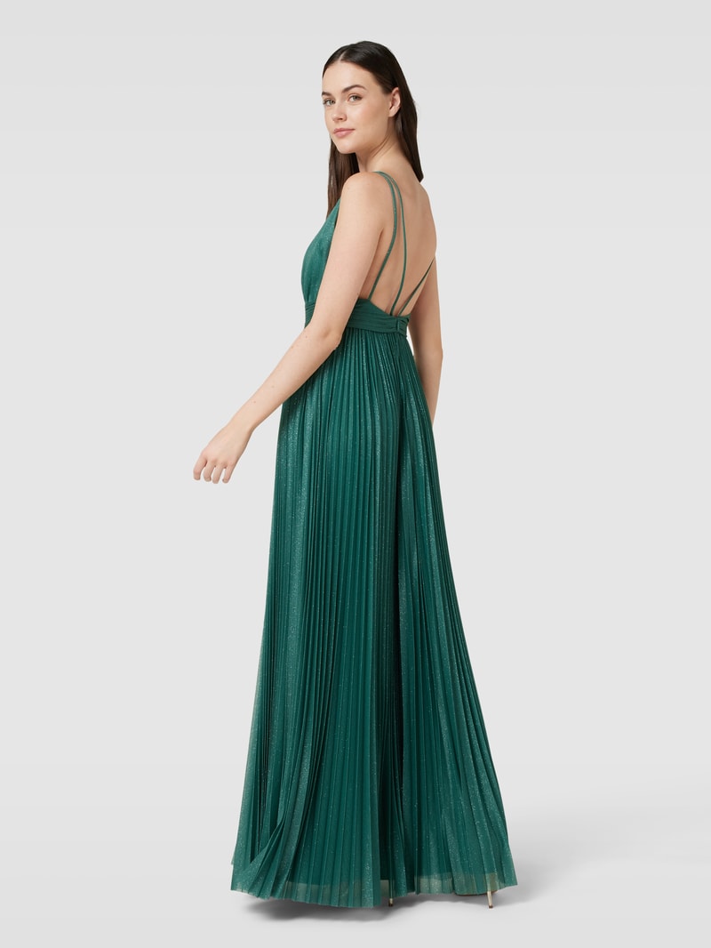 Abendkleid mit Plisseefalten in olivgrün meliert