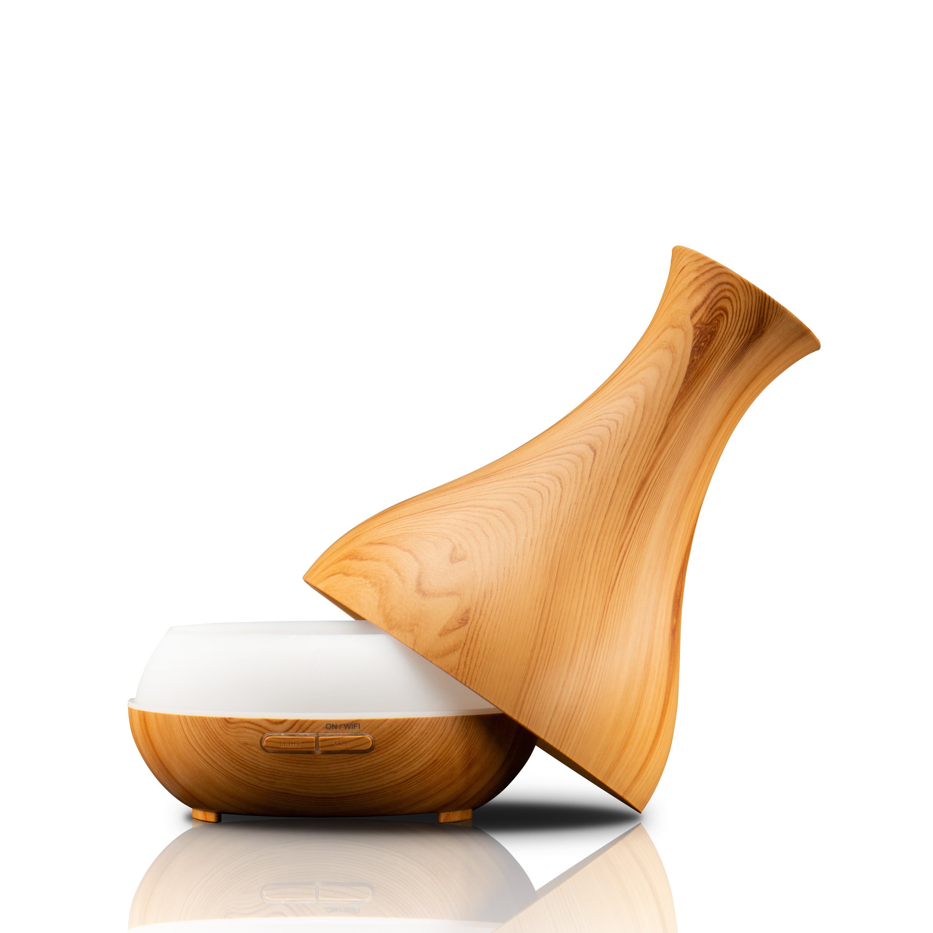 Hyrican Luftbefeuchter PST00184 Aroma Luftbefeuchter, inkl. Duftölset, App& Sprachsteuerung, 0,4 l Wassertank, Diffuser/Diffusor 400ml, 7 LED-Farben, Holzoptik, Alexa, Google