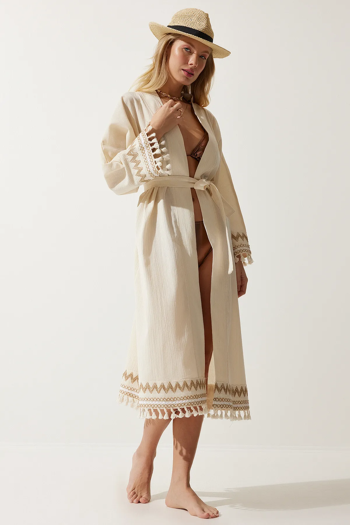 Happiness İstanbul  Kimono & Kaftan - Beige - Regular Fit