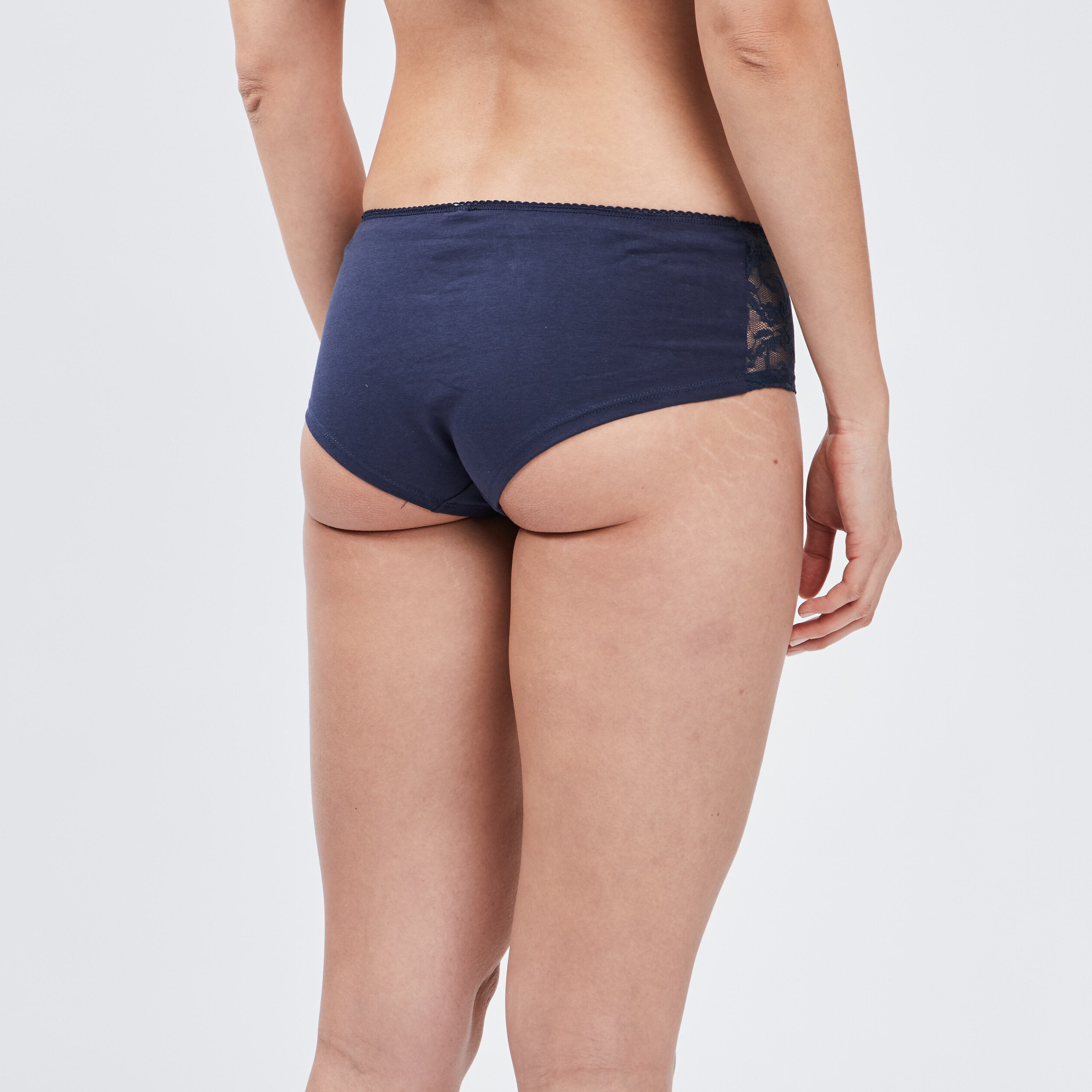 Boxer en coton avec dentelle bleu marine femme | La Halle