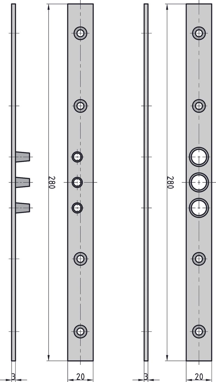 Basi Bändersicherung - BS 280 - mit 3 Zapfen und Schrauben - 280x20 mm - verzinkt