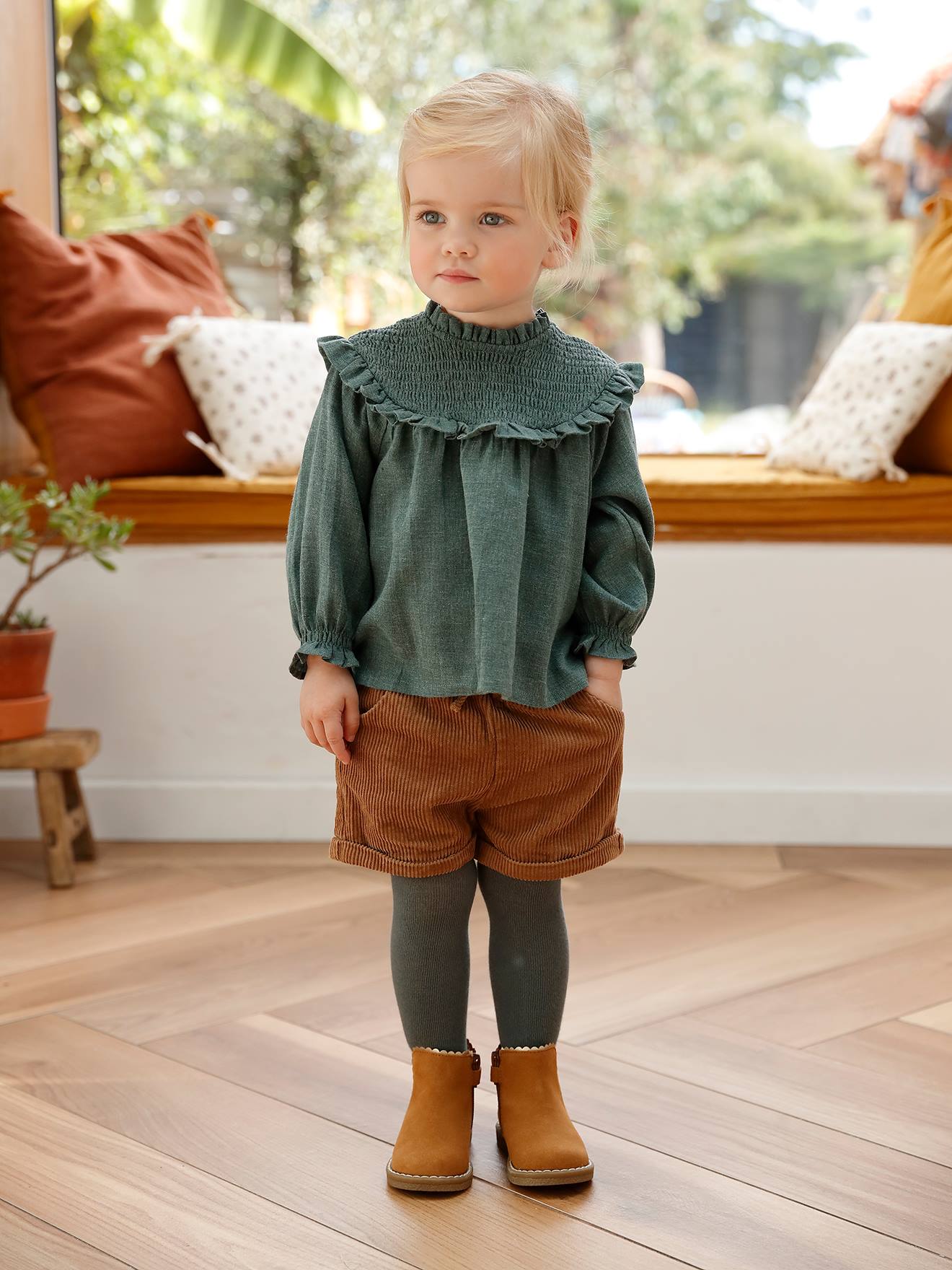 Blouse à smocks bébé et son bandeau assorti lilas