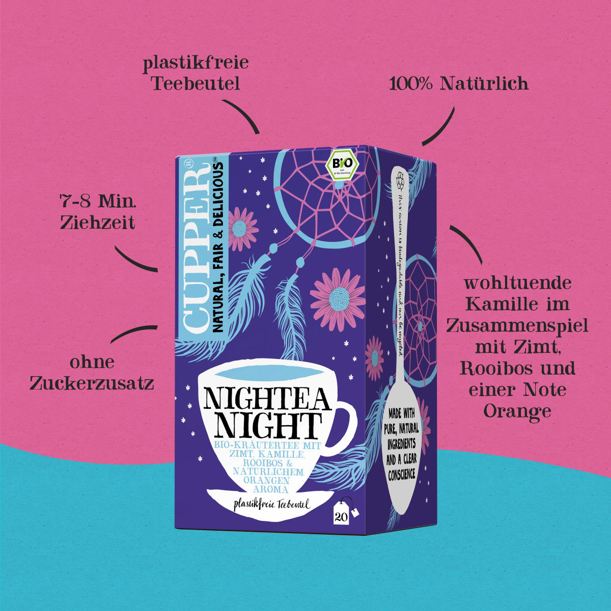 Kräutertee \Nightea Night\ mit Zimt, Kamille, Rooisbos, Orange (20 Beutel), 40 g
