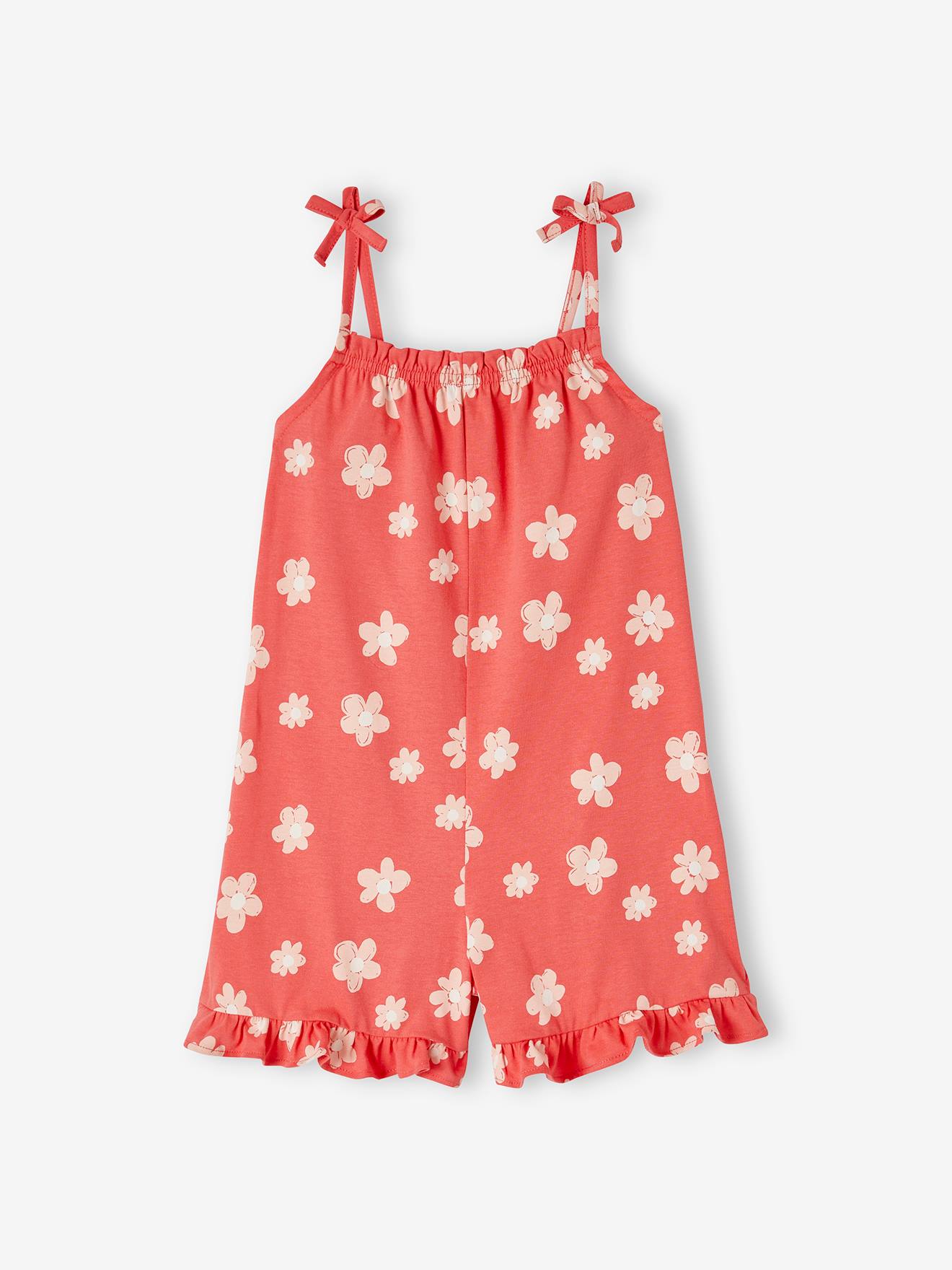 Vertbaudet Kurzer Mädchen Jumpsuit mit Trägern - weiß bedruckt