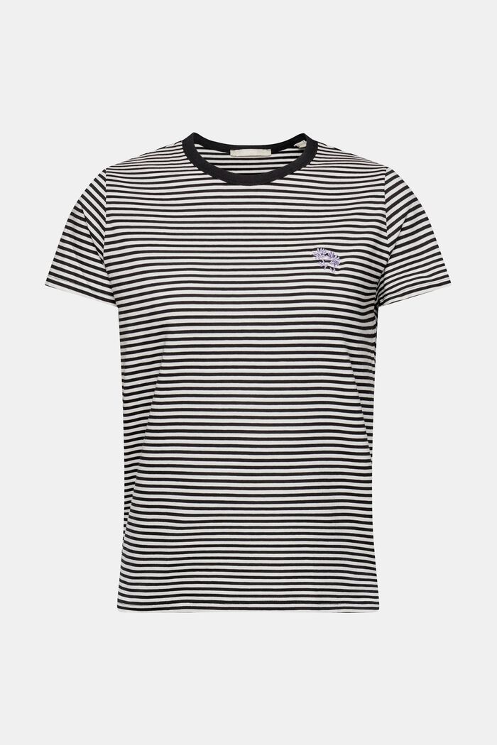 Gestreiftes T-Shirt mit gesticktem Blumenmotiv