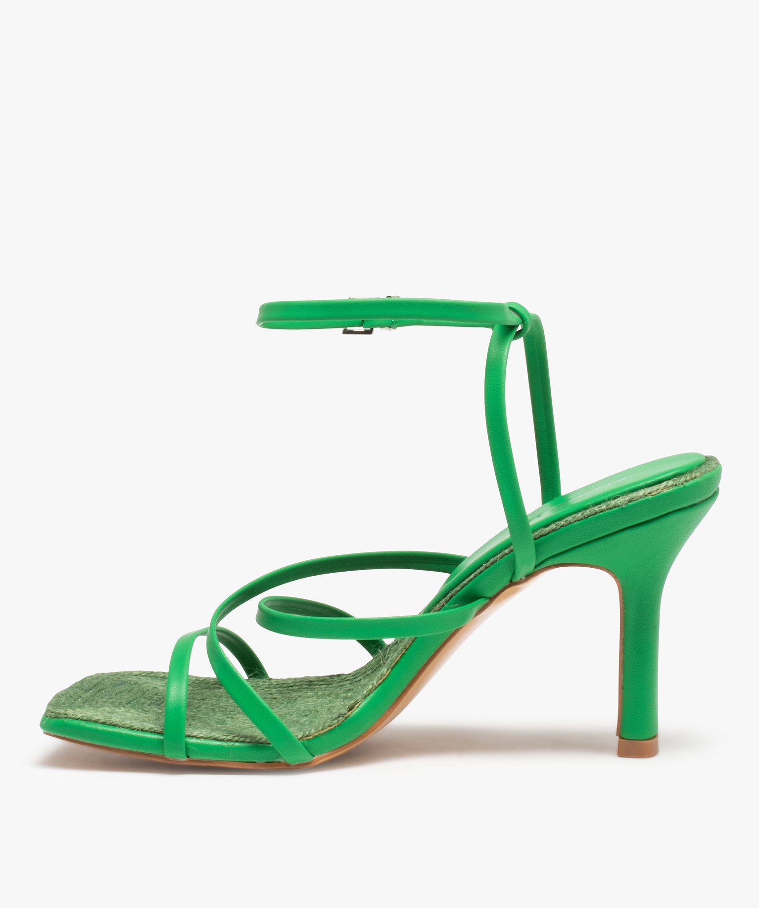 Sandales femme à talon et fines brides croisées unies vert | GEMO