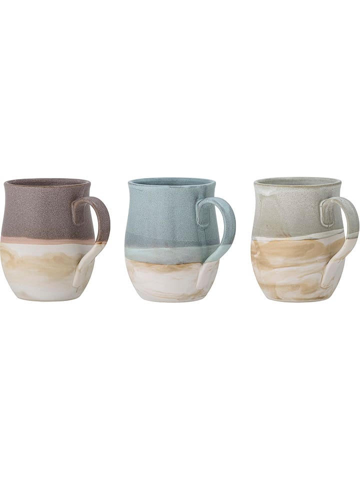 Bloomingville 3er-Set: Jumbotassen ''Ash'' in Grau/ Braun/ Blau - 450 ml günstig kaufen onesize
