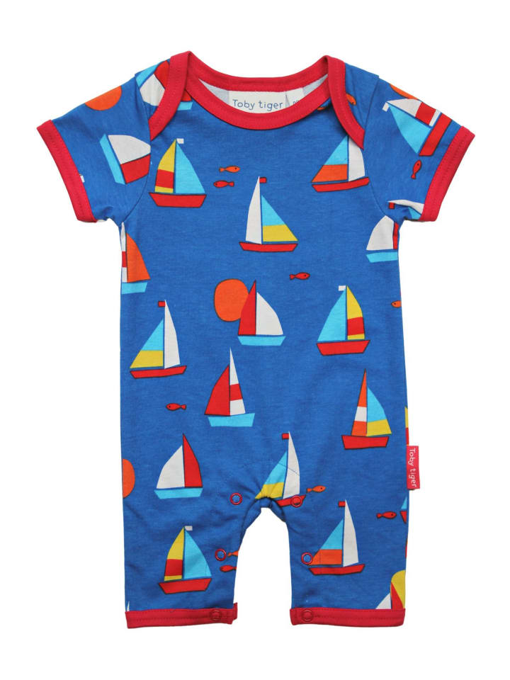 Toby Tiger Strampler mit Segelboot Print in blau günstig kaufen