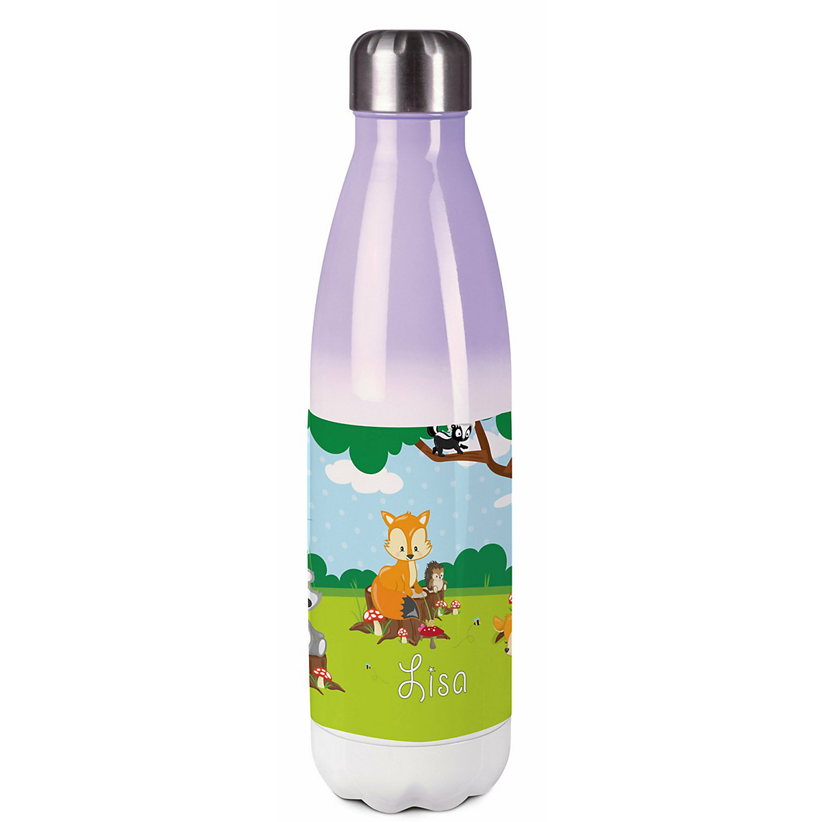 Edelstahl Kinder Thermoflasche / Trinkflasche bunt Waldtiere Spülmaschinenfest, Auslaufsicher, Bruchfest, Doppelwandig, Für Heißgetränke geeignet, Mit Deckel, Isoliert