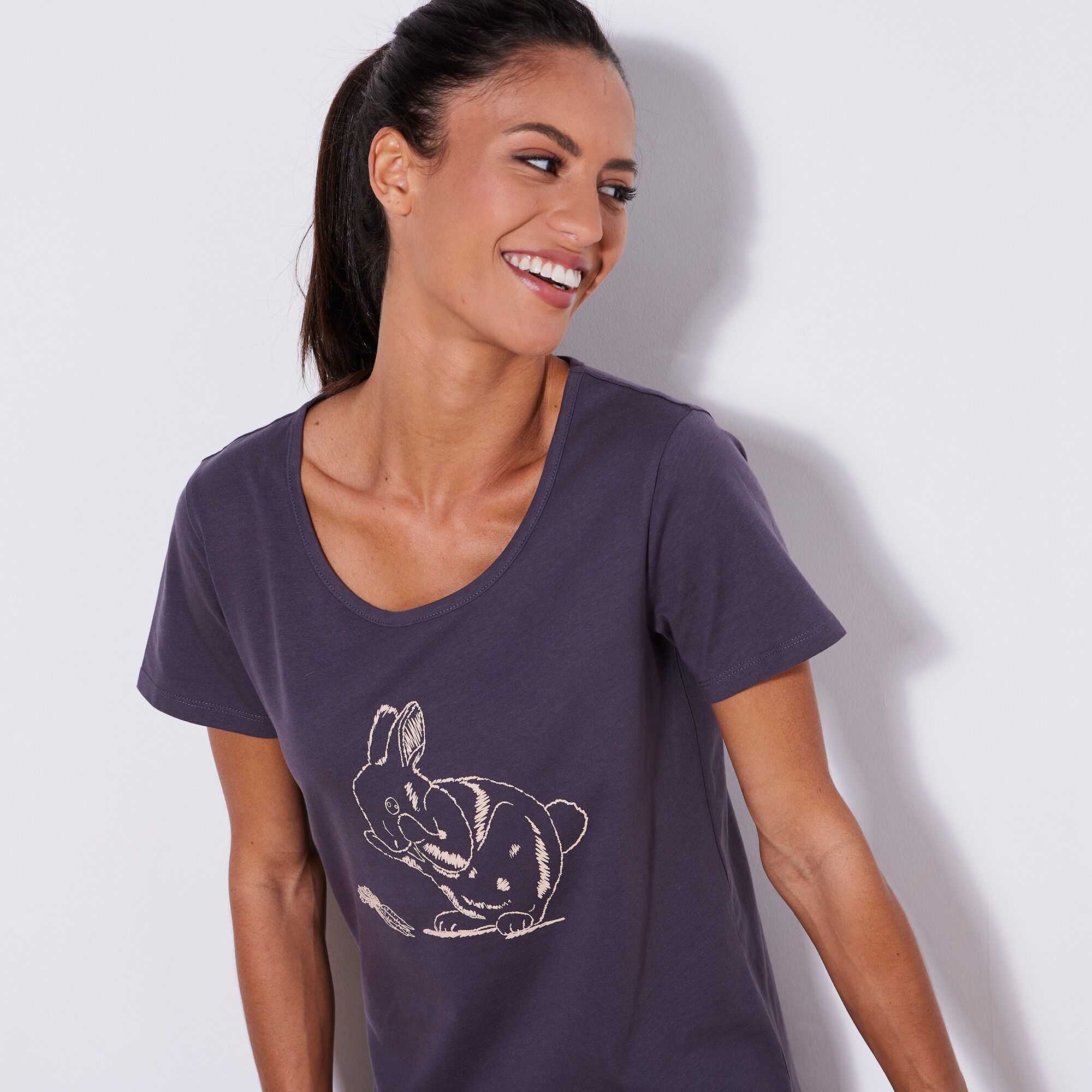 Chemise de nuit longue manches courtes imprimé «Lapin»
