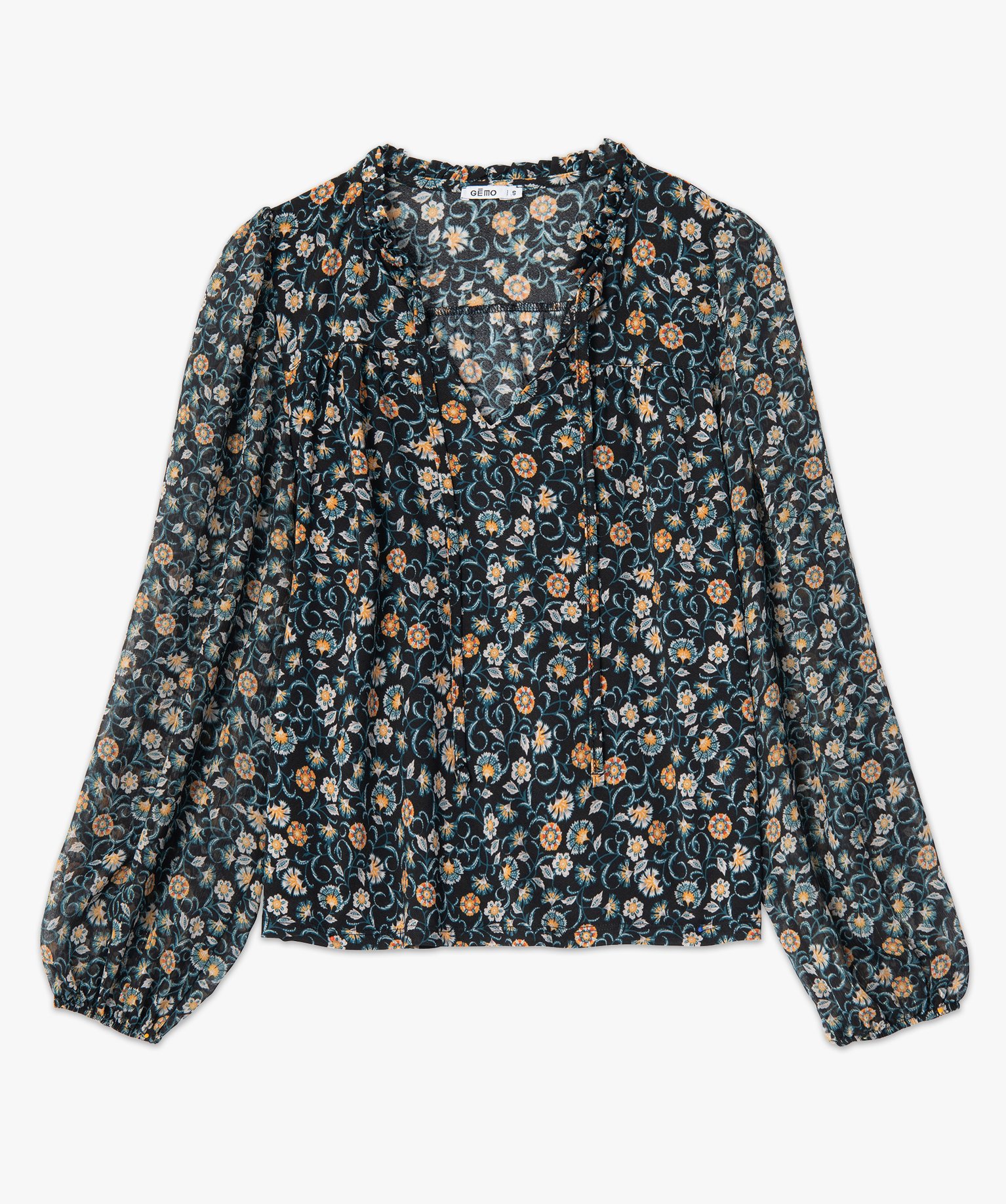 Blouse femme en voile avec rayures pailletées sur les manches | GEMO