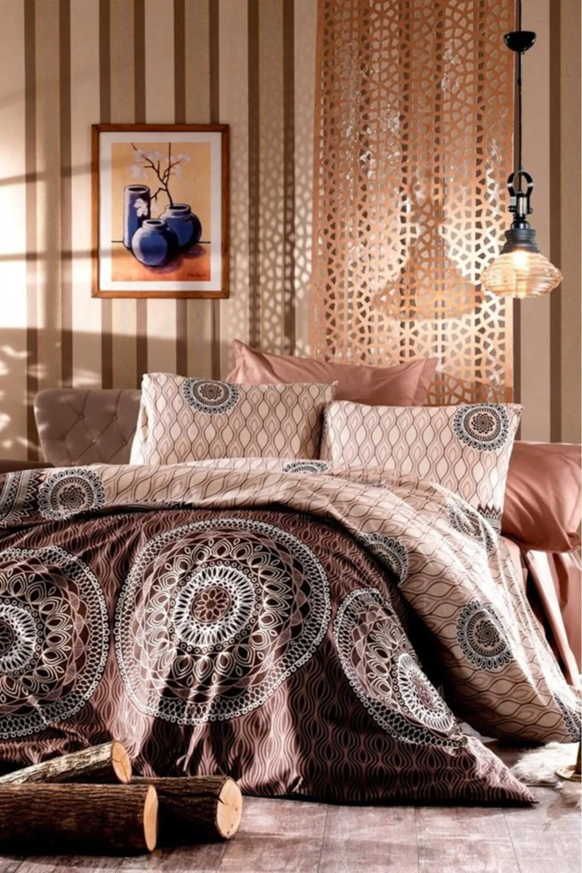 Çeyiz Diyarı  Dimas Bettwäsche-Set für Doppelbett, Braun