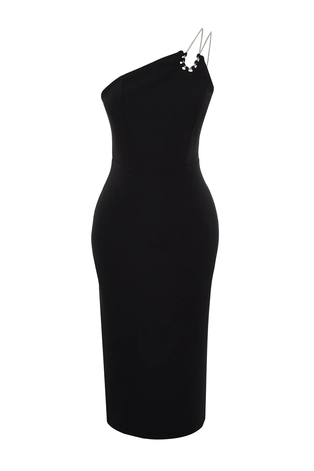 Trendyol Collection  Schwarzes, figurbetontes, gewebtes, glänzendes Stein-Stilvolles Abendkleid TPRSS24EL00042