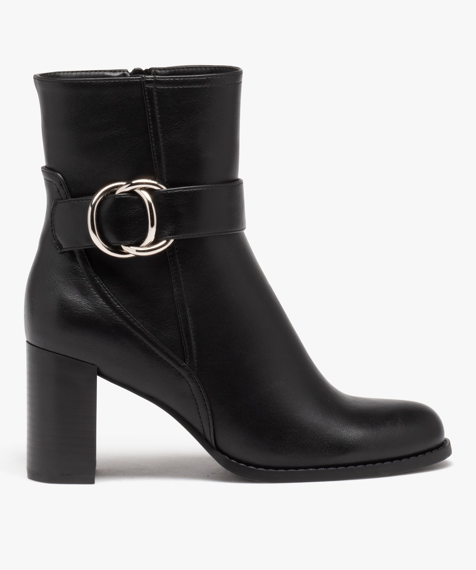 Boots femme unies à talon carré fermeture à zip noir | GEMO