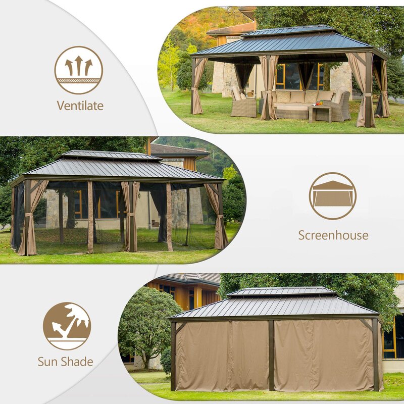 Calaro 19.5 Ft. W x 11 Ft. D Galvanized Steel Patio Gazebo