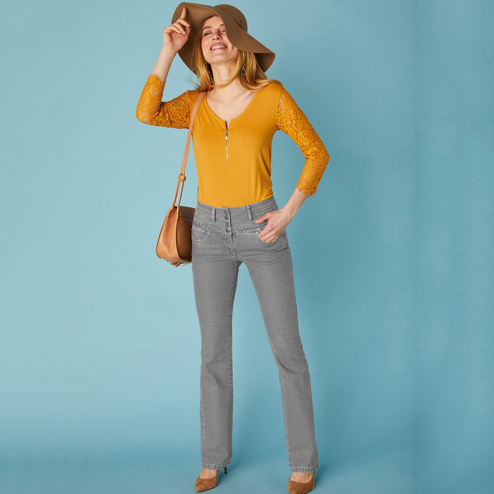 Jean coupe bootcut taille haute stretch