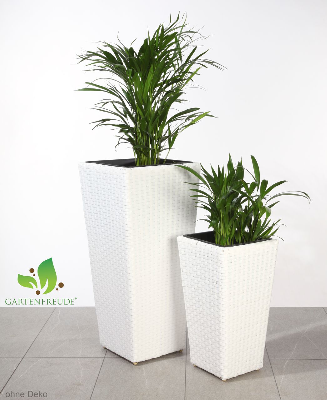 Weles Pflanzkübel Polyrattan 37 x 37 x 77 cm, 28 x 28 x 51 cm, Innen und Außen, Kunststoffeinsatz, weiß