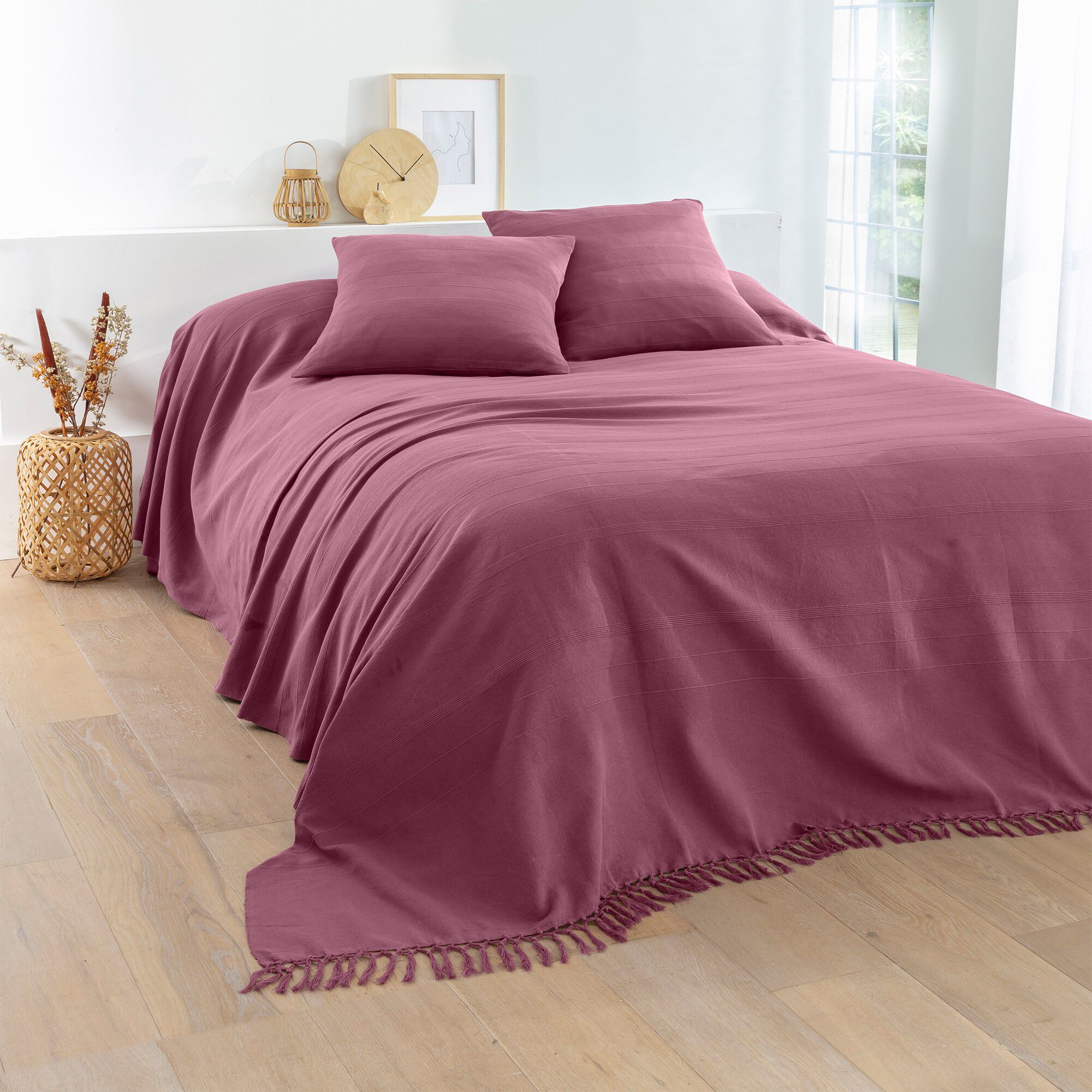 Plaid ou jeté uni coton tissage artisanal