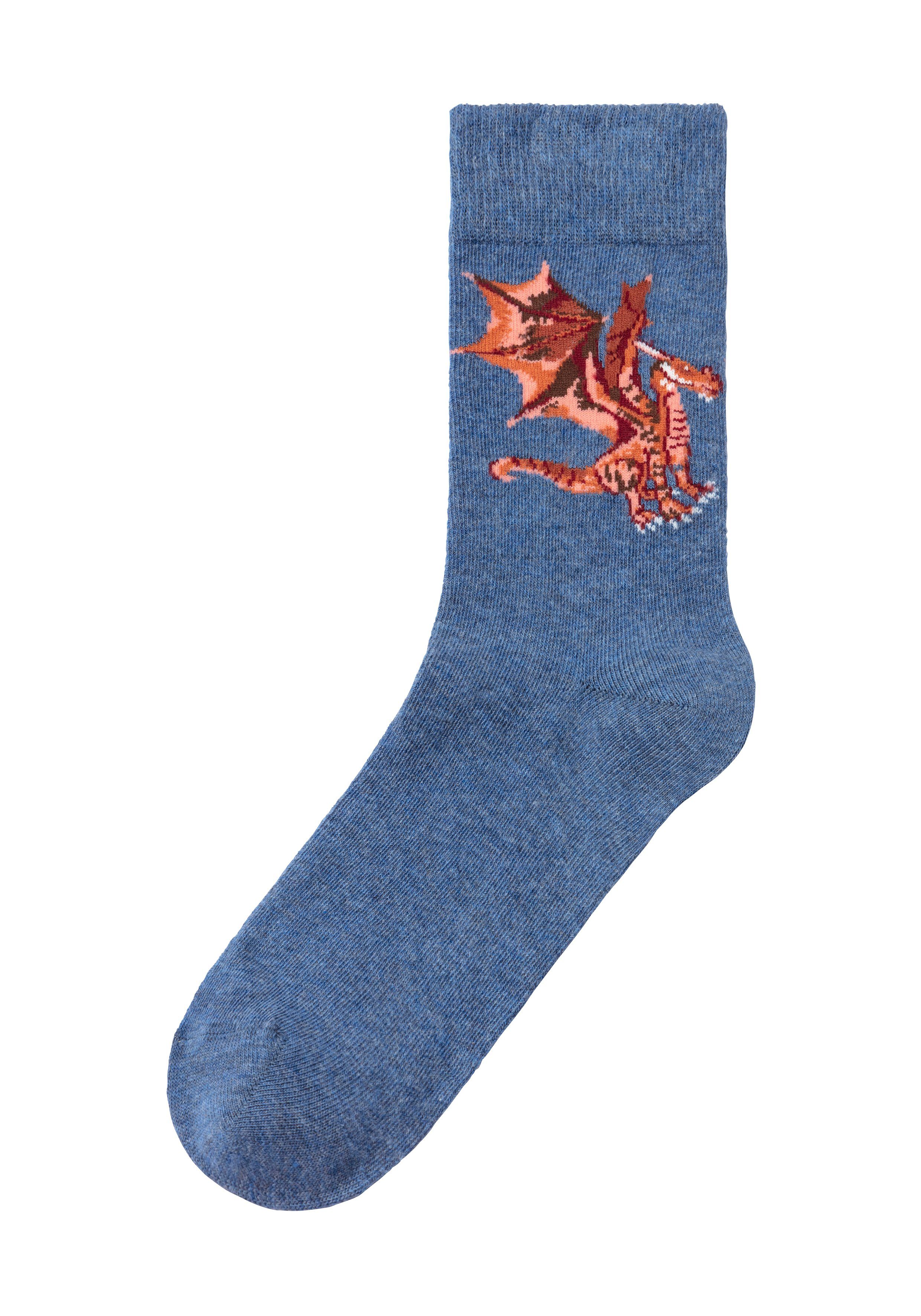 H.I.S Socken (5-Paar) mit unterschiedlichen Drachen Motiven