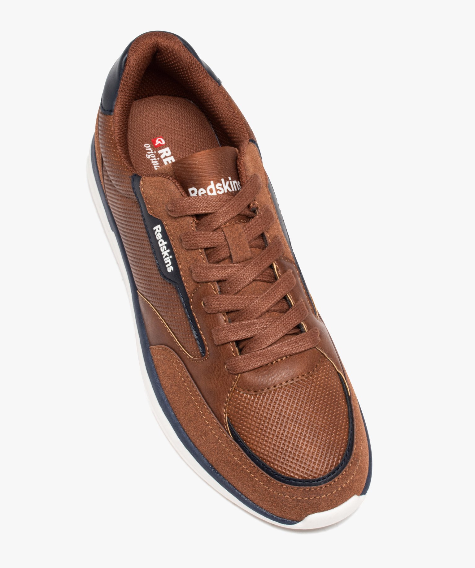 Baskets homme casual à lacets bi-matières - Redskins cognac | GEMO