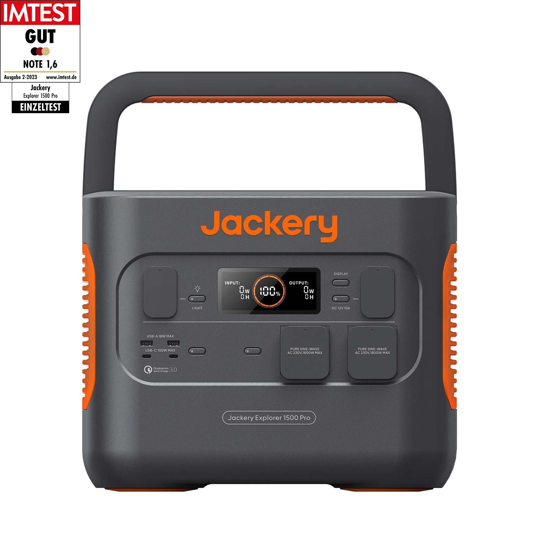 Jackery Stromgenerator Explorer 1500 Pro, 1512Wh tragbare Powerstation, 3,60 in kW, (1-tlg), Solar- und AC-Schnellladung in 2 Std.