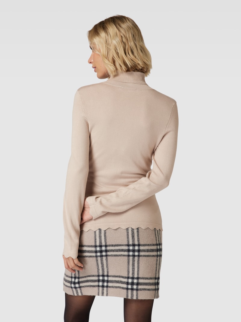 Rollkragenpullover aus Viskose-Mix mit Wellensaum in sand